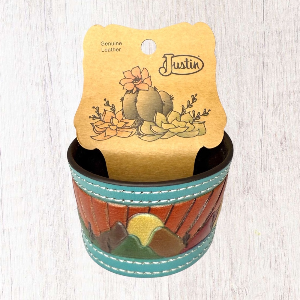 Justin Boots Leather Tooled Desert Scene Bracelet